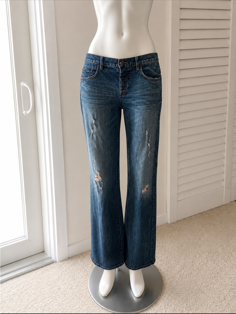 Women's Distressed Bootcut Jeans - Blue